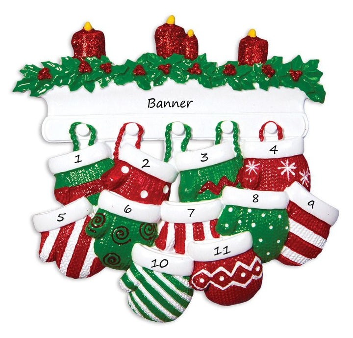 Red & Green Mitt Family 11  Personalised Christmas Ornament