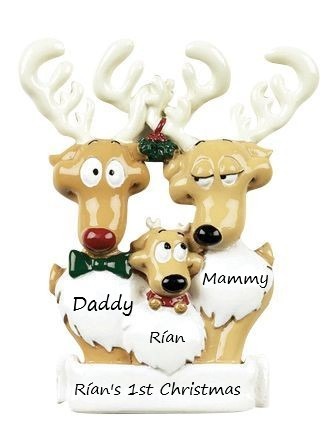 Reindeer Family 3 Personalised Christmas Ornament