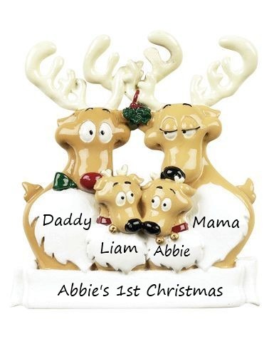 Reindeer Family 4 Personalised Christmas Ornament
