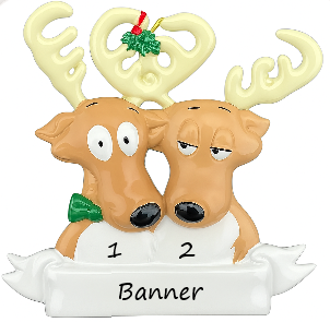 Reindeer Couple Family 2 Personalised Christmas Ornament