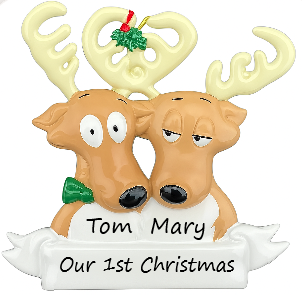Reindeer Couple Family 2 Personalised Christmas Ornament