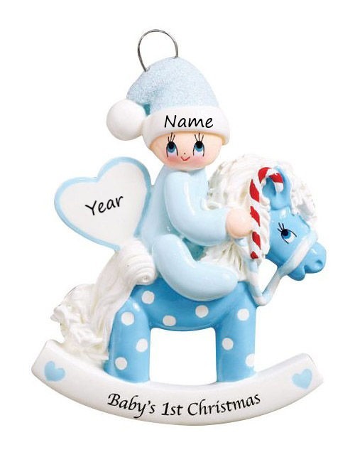 Rocking Pony Blue Personalised Christmas Ornament