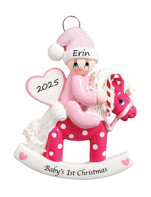 Rocking Pony Pink Personalised Christmas Ornament