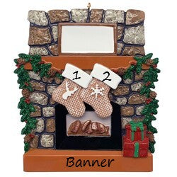 Rustic Fireplace Stockings 2 personalised Christmas ornament