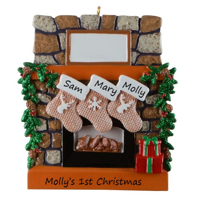Rustic Fireplace Stockings 3 personalised Christmas Ornament