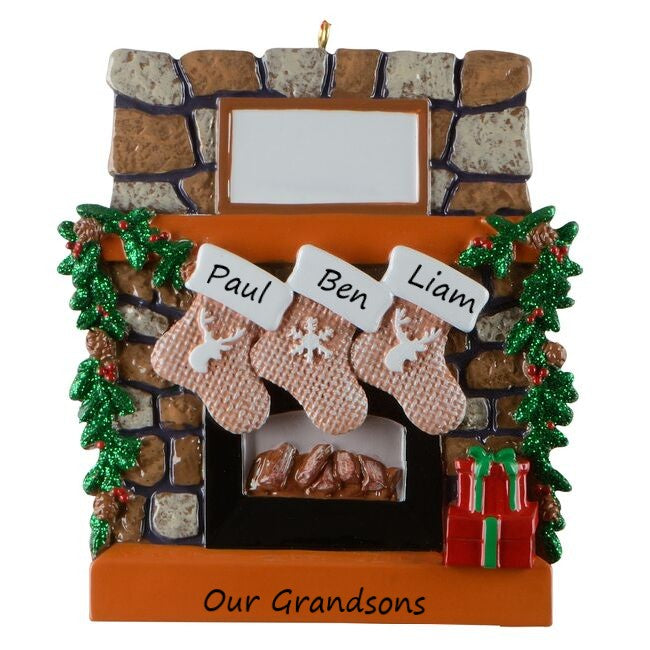 Rustic Fireplace Stockings 3 personalised Christmas Ornament
