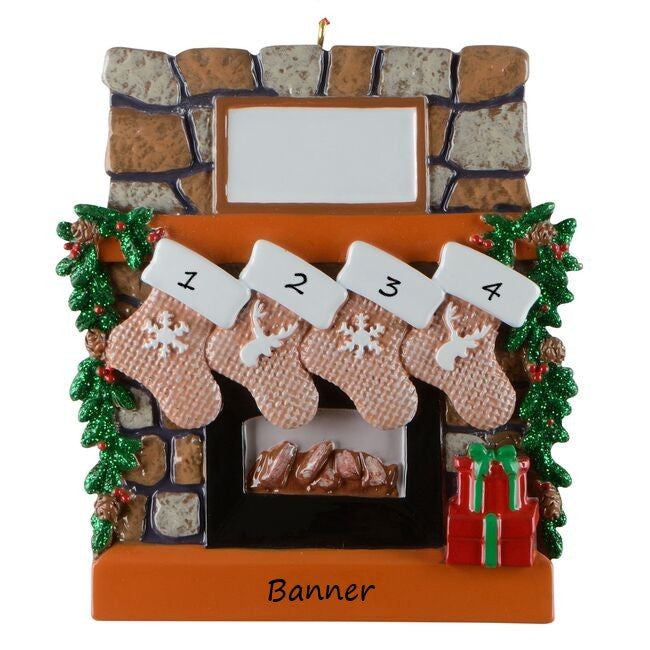Rustic Fireplace Stockings 4 personalised Christmas Ornament