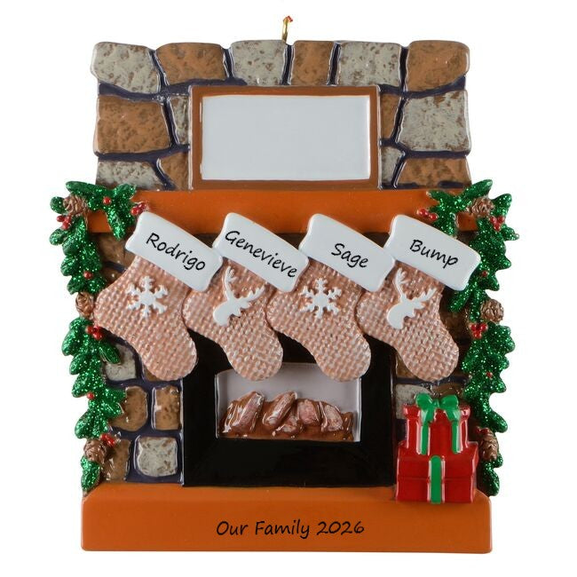 Rustic Fireplace Stockings 4 personalised Christmas Ornament