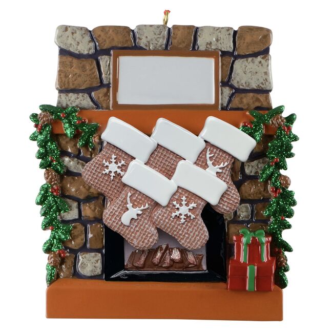 Rustic Fireplace Stockings 5 personalised Christmas Ornament