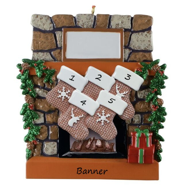 Rustic Fireplace Stockings 5 personalised Christmas Ornament