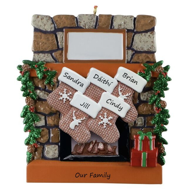 Rustic Fireplace Stockings 5 personalised Christmas Ornament