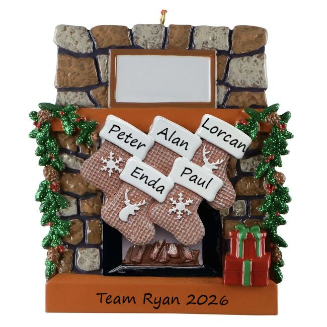 Rustic Fireplace Stockings 5 personalised Christmas Ornament