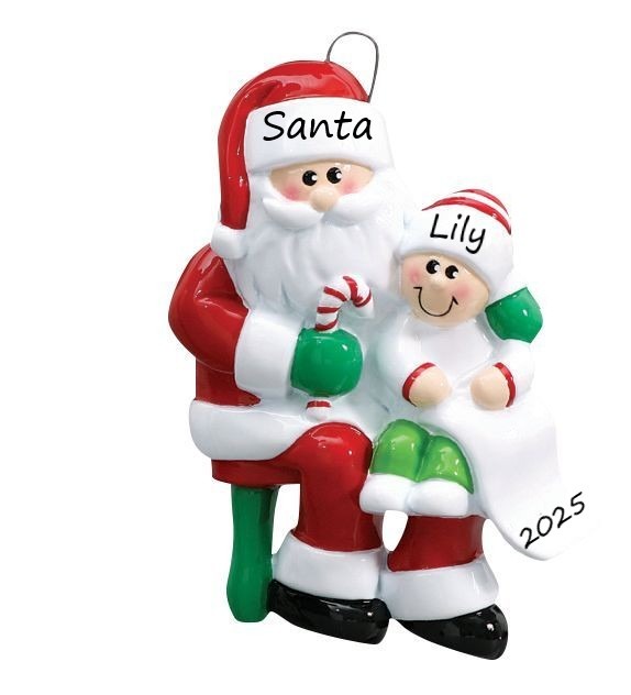 Santa’s Visit With Child Personalised Christmas Ornament