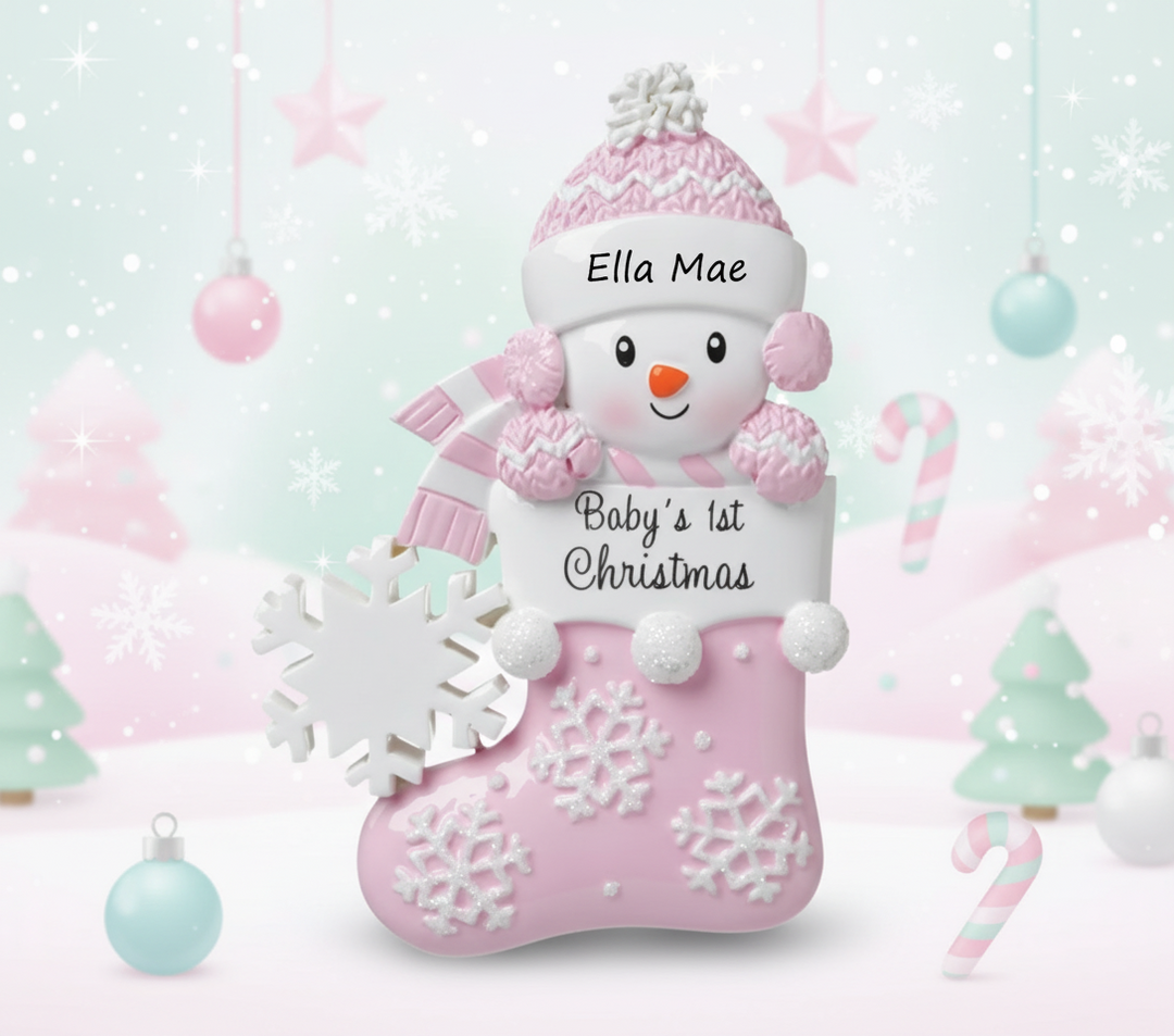 PX Baby in Stocking Pink Personalised Christmas Ornament