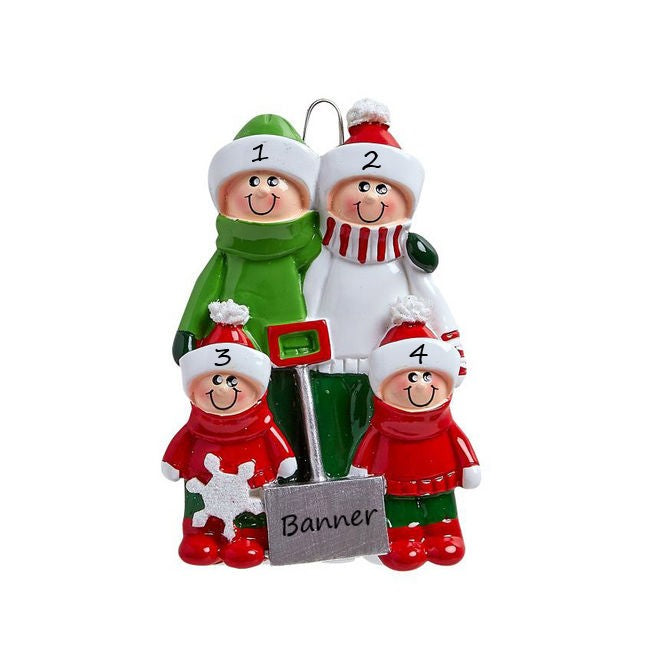 Snow Shovel Family 4 Personalised Christmas Ornament