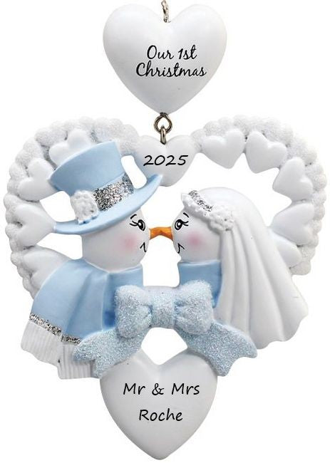 BLUE Snow Wedding Personalised Christmas Ornament