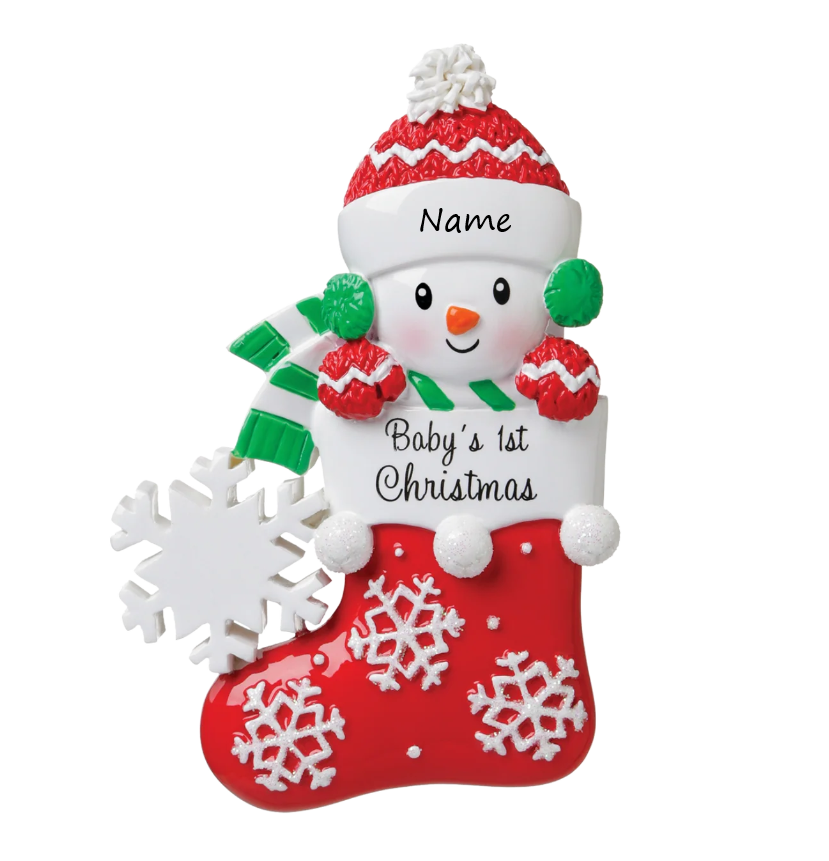 PX Baby in stocking RED Personalised Christmas Ornament
