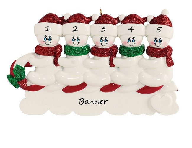 Snowmen Toboggan 5 Personalised Christmas Ornament