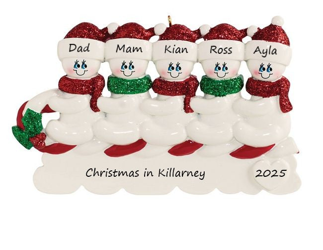 Snowmen Toboggan 5 Personalised Christmas Ornament