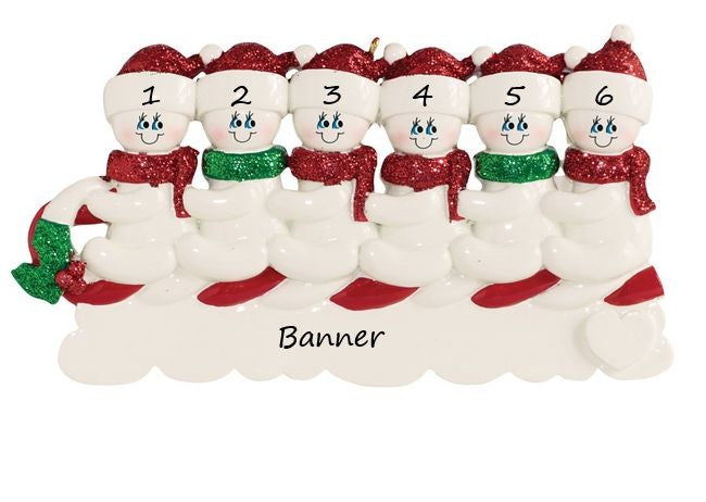 Snowmen Toboggan 6 Personalised Christmas Ornament