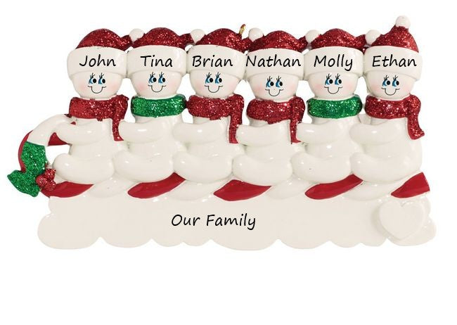 Snowmen Toboggan 6 Personalised Christmas Ornament