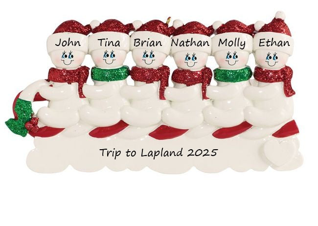Snowmen Toboggan 6 Personalised Christmas Ornament
