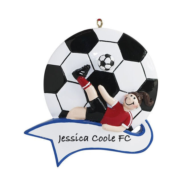 Soccer Kick Girl Personalised Christmas Ornament