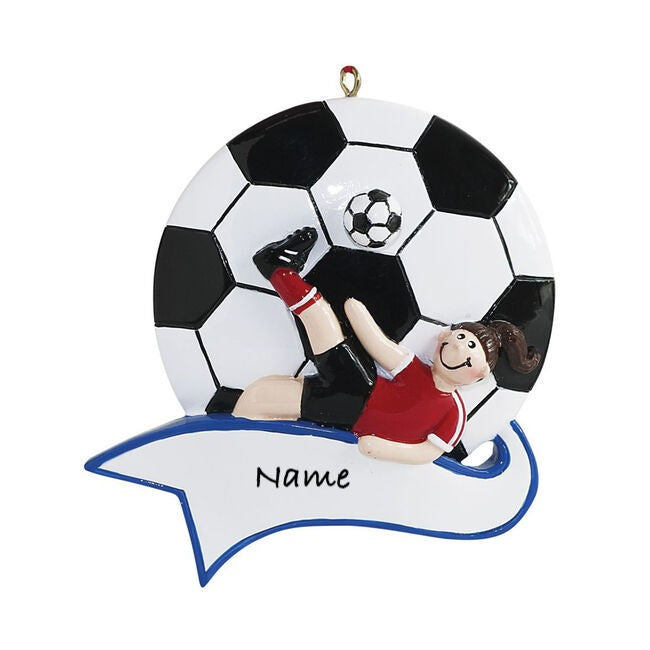 Soccer Kick Girl Personalised Christmas Ornament