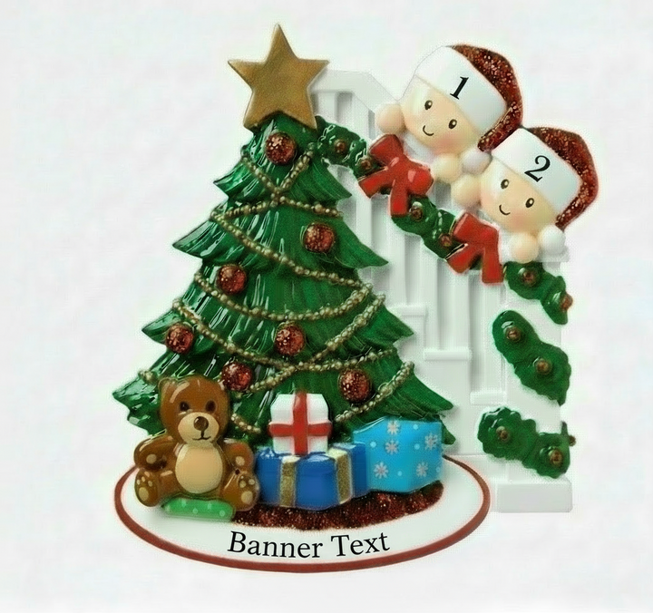PX Peeking down the stairs -2  Personalised Christmas ornament