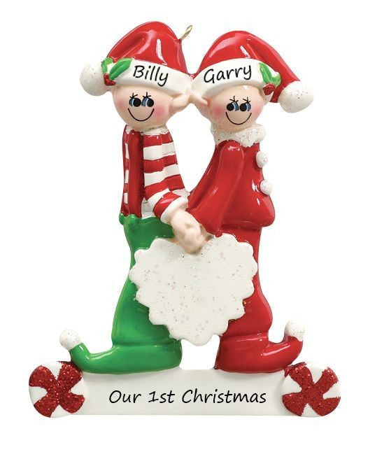 Sweet Heart Elf Couple Personalised Ornament