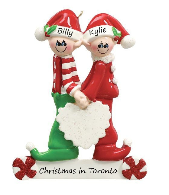 Sweet Heart Elf Couple Personalised Ornament