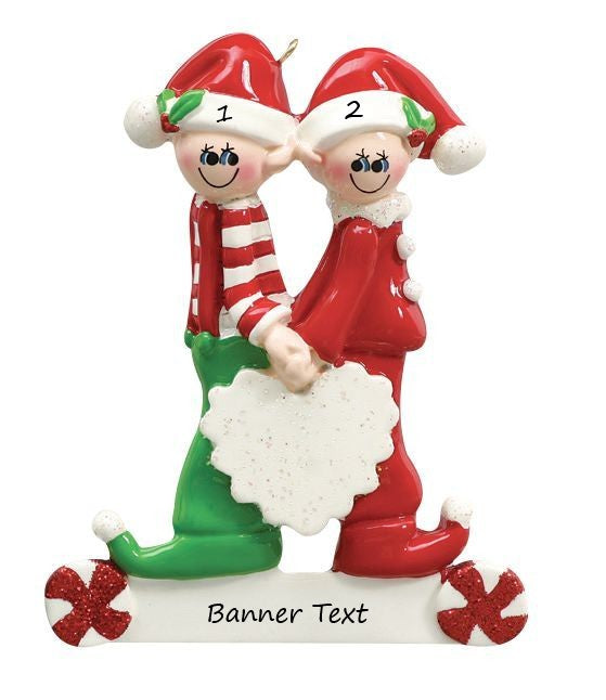 Sweet Heart Elf Couple Personalised Ornament
