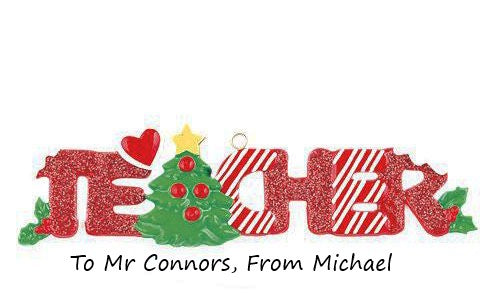 Teacher Glittered Word Personalised Christmas Ornament