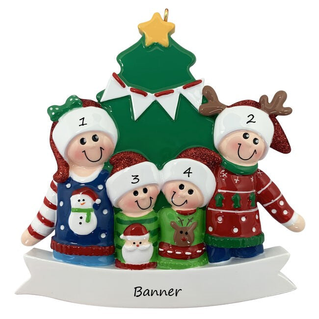 Ugly Jumper Family 4 Personalised Christmas Ornament