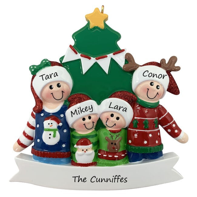 Ugly Jumper Family 4 Personalised Christmas Ornament