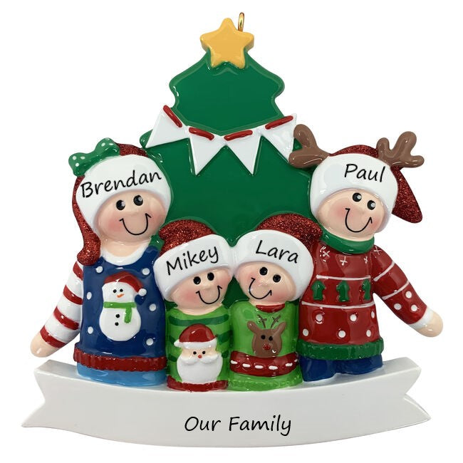 Ugly Jumper Family 4 Personalised Christmas Ornament