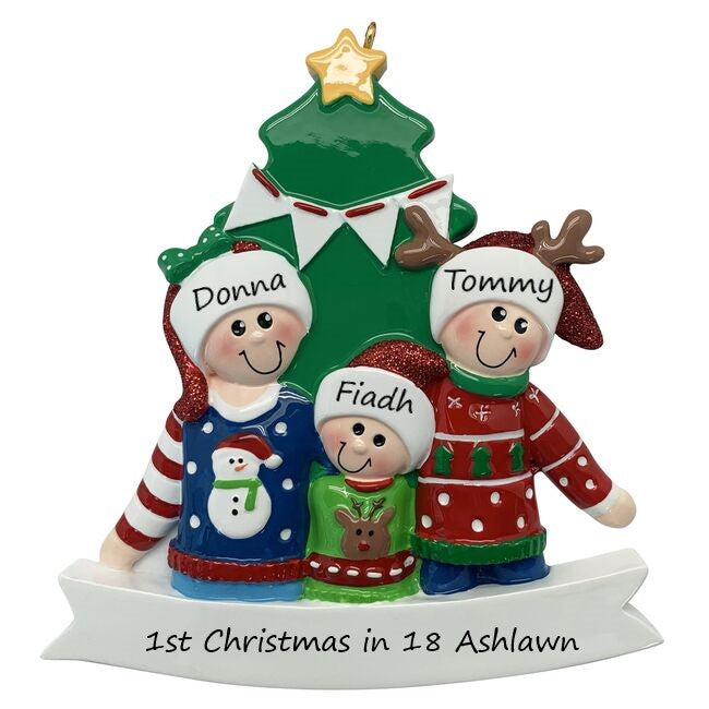 Ugly Jumper Family 3 Personalised Christmas Ornament