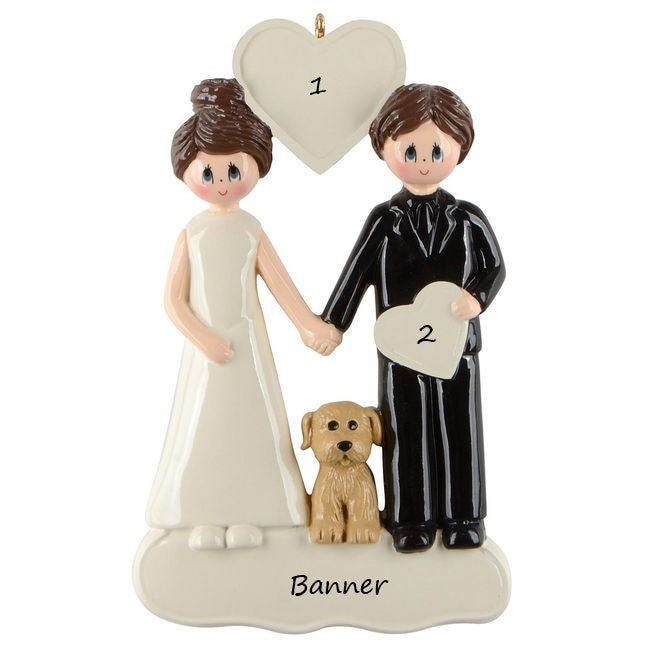 Wedding Couple With Dog Personalised Christmas Ornament