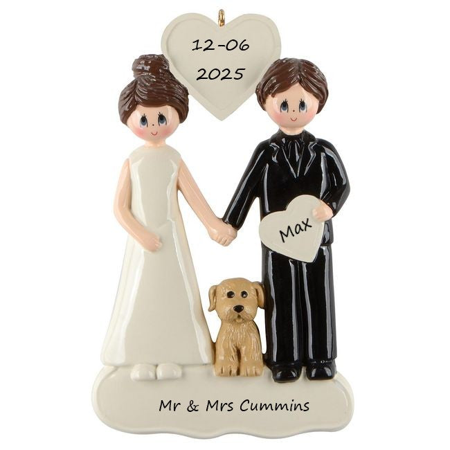 Wedding Couple With Dog Personalised Christmas Ornament