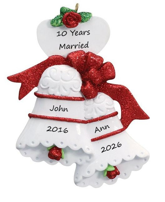 Wedding/Anniversary Bells Personalised Christmas Ornament