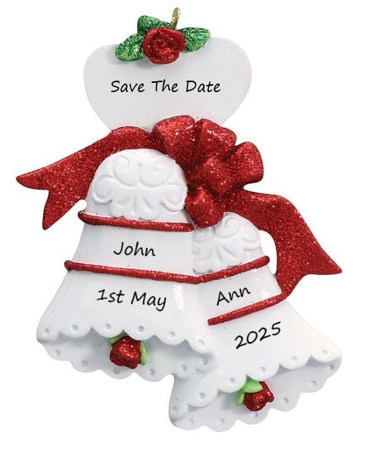 Wedding/Anniversary Bells Personalised Christmas Ornament