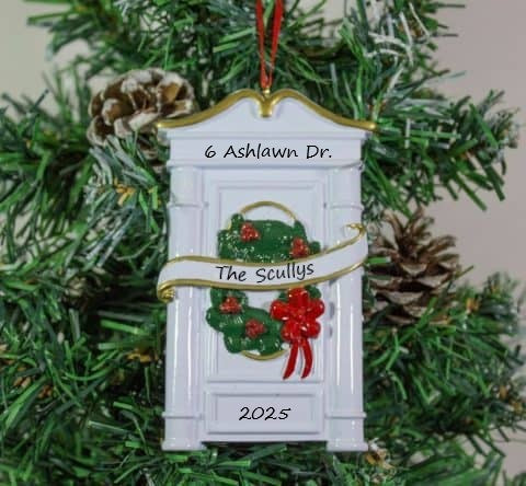 White Holiday Door Personalised Christmas Ornament