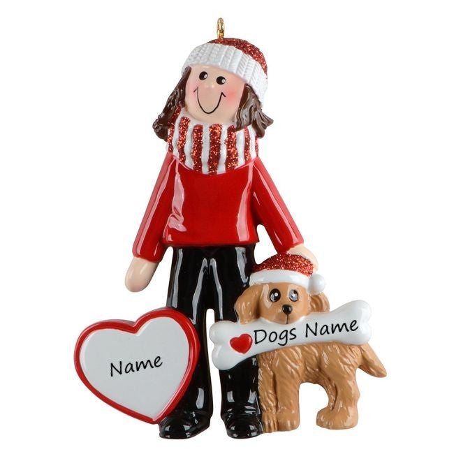 Woman with Dog Personalised Christmas Ornament