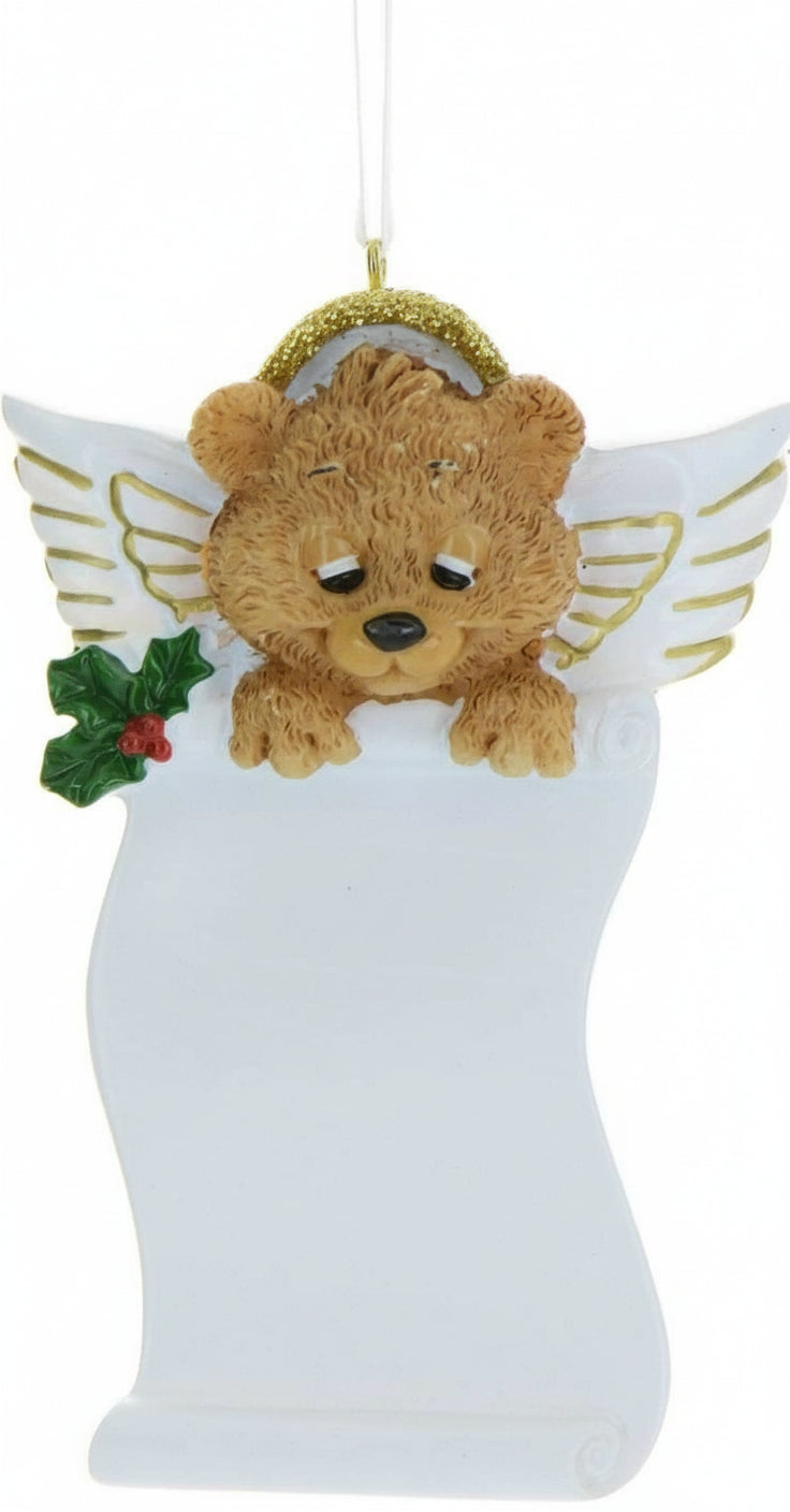 Angel bear scroll personalised Christmas ornament