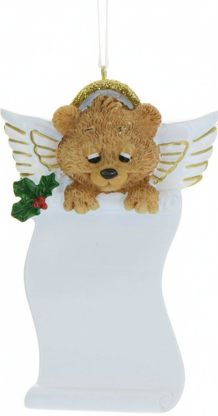 Angel bear scroll personalised Christmas ornament