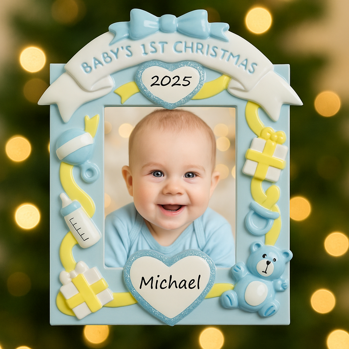 Blue Baby Frame Personalised Christmas Ornament