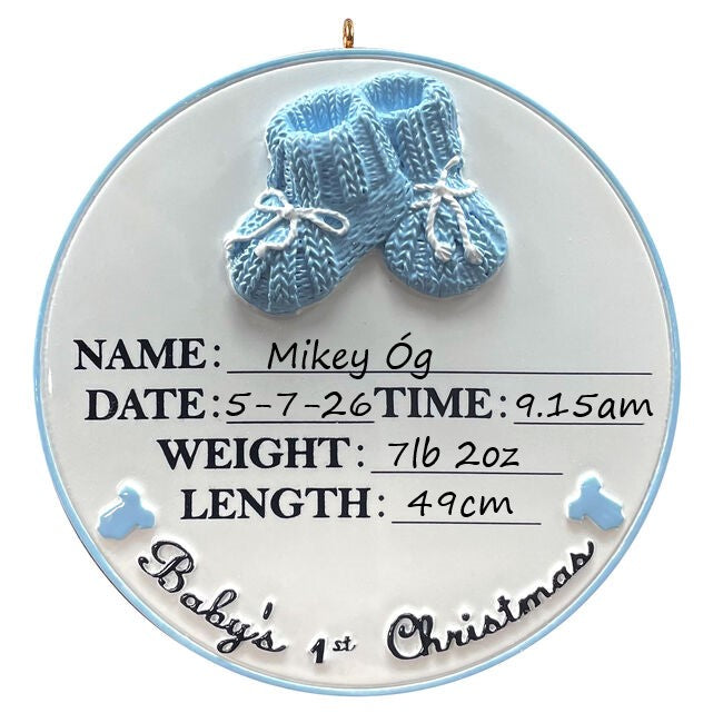 Baby Booties - Blue Personalised Christmas Ornament