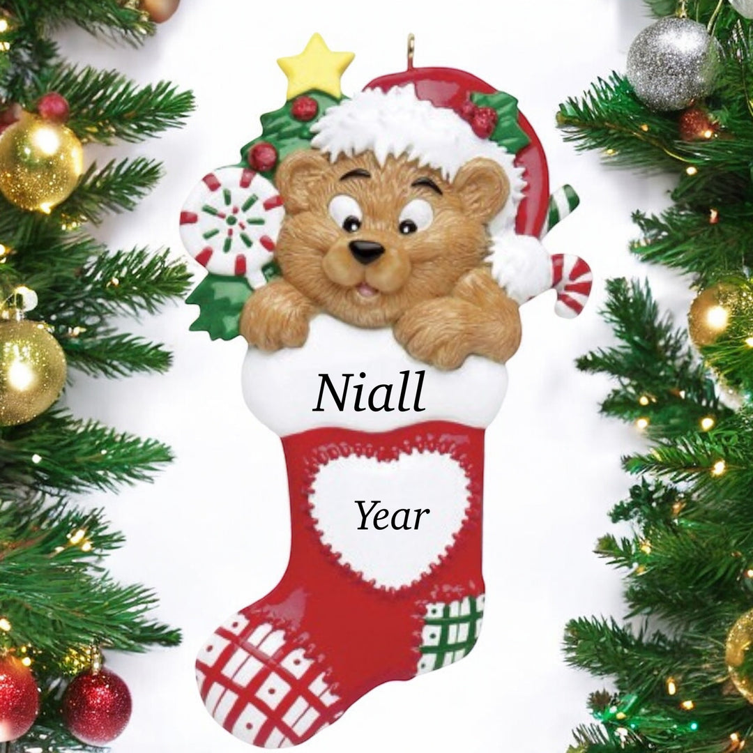 Bear Heart Stocking Personalised Christmas Ornament
