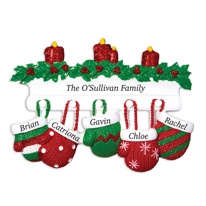Red & Green Mitt Family 5 Personalised Christmas Ornament