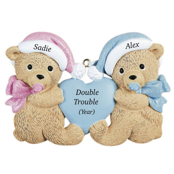 Twin Pink/Blue Personalised Christmas Ornament